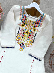 Designer White Khadi Cotton Embroidery Work Co-ord Set