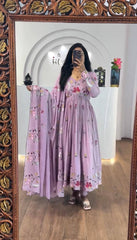 Glorious Peach Georgette Thread Work Gown