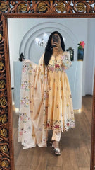 Glorious Peach Georgette Thread Work Gown