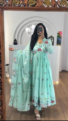 Glorious Peach Georgette Thread Work Gown