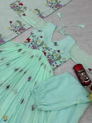 Glorious Peach Georgette Thread Work Gown
