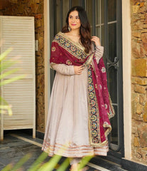 Innovative Gray Crepe Sequence Work Gown