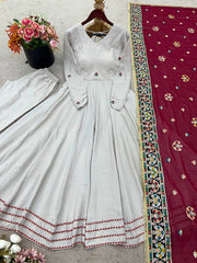 Innovative Gray Crepe Sequence Work Gown