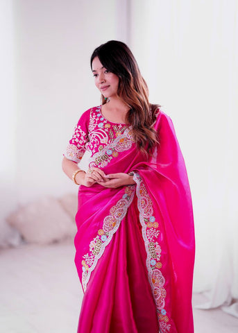 Ravishing Pink Jimmy Choo Embroidery Saree
