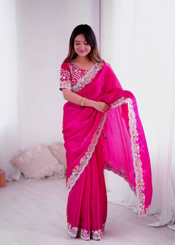 Ravishing Pink Jimmy Choo Embroidery Saree