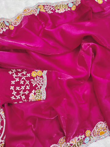Ravishing Pink Jimmy Choo Embroidery Saree