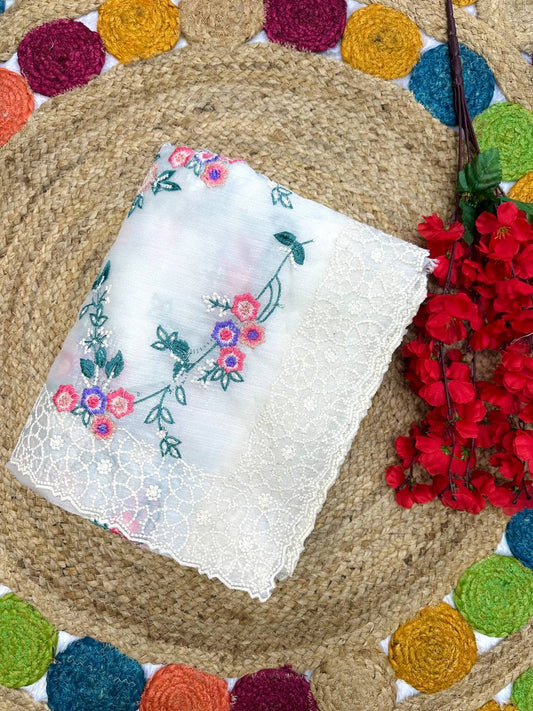 Trendy Off White Organza Embroidery Saree