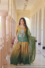 Ravishing Pink Chinon Beads Embroidered Sharara Suit