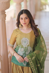 Ravishing Pink Chinon Beads Embroidered Sharara Suit