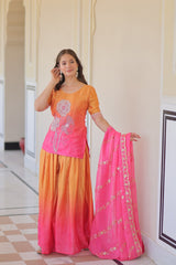 Ravishing Pink Chinon Beads Embroidered Sharara Suit