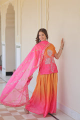 Ravishing Pink Chinon Beads Embroidered Sharara Suit