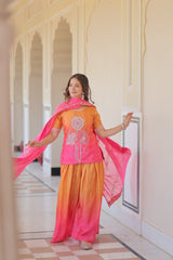 Ravishing Pink Chinon Beads Embroidered Sharara Suit
