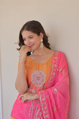 Ravishing Pink Chinon Beads Embroidered Sharara Suit
