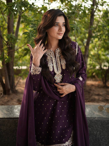 Ravishing Wine Georgette Embroidery Sharara Suit