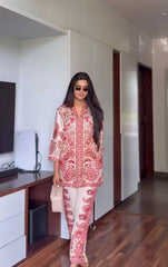 Ravishing Red Satin Digital Print Co-ord Set