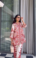 Ravishing Red Satin Digital Print Co-ord Set
