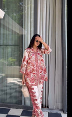 Ravishing Red Satin Digital Print Co-ord Set