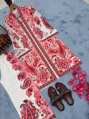 Ravishing Red Satin Digital Print Co-ord Set