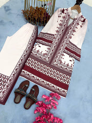 Ravishing Red Satin Digital Print Co-ord Set