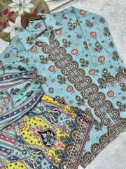 Glorious Sky Blue Chinon Silk Mirror Work Co-Ord Set