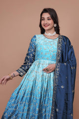 Alluring Double Shaded Pink Chinon Silk Embroidery Work Gown