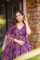 Ravishing Purple Cotton Digital Work Anarkali Suit