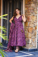 Ravishing Purple Cotton Digital Work Anarkali Suit