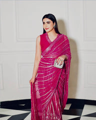 Lovely Pink Georgette Thread Work Saree
