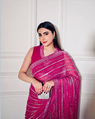 Lovely Pink Georgette Thread Work Saree
