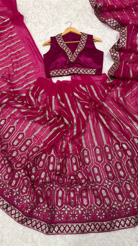 Lovely Pink Georgette Thread Work Saree