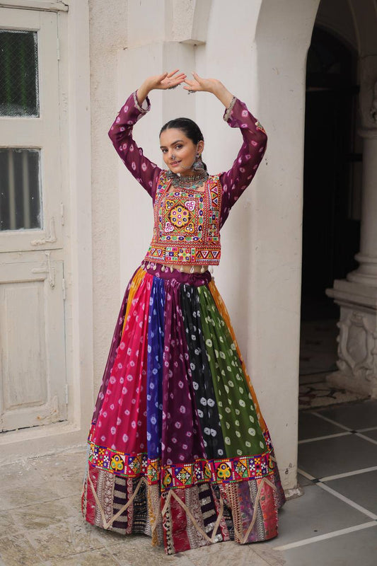 Navratri Festival Exclusive Multicolor Georgette Gamthi Work Lehenga Choli