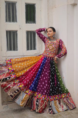Navratri Festival Exclusive Multicolor Georgette Gamthi Work Lehenga Choli