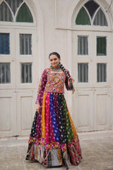 Navratri Festival Exclusive Multicolor Georgette Gamthi Work Lehenga Choli