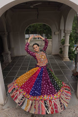 Navratri Festival Exclusive Multicolor Georgette Gamthi Work Lehenga Choli