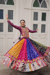 Navratri Festival Exclusive Multicolor Georgette Gamthi Work Lehenga Choli