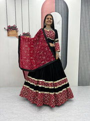Trendy Mustard Cotton Embroidery Work Lehenga Choli