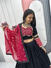 Trendy Mustard Cotton Embroidery Work Lehenga Choli
