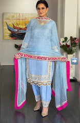 Innovative Sky Blue Georgette Embroidered Punjabi Style Salwar Suit