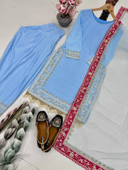 Innovative Sky Blue Georgette Embroidered Punjabi Style Salwar Suit