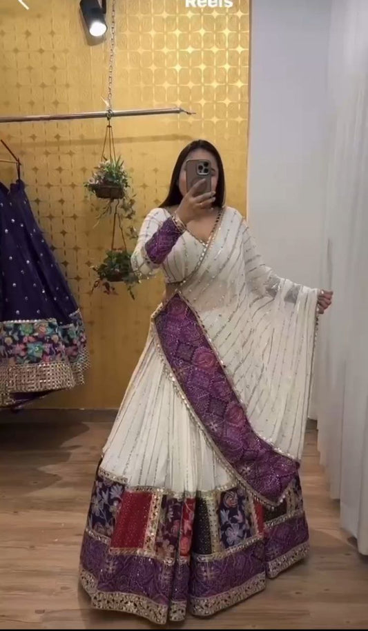 Innovative White Georgette Digital Print Lehenga Choli