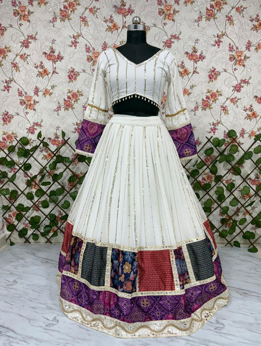 Innovative White Georgette Digital Print Lehenga Choli