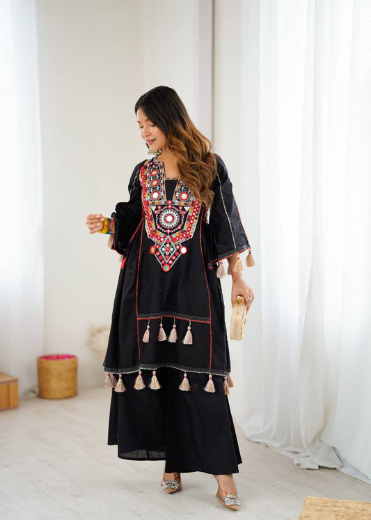 Amazing Black Khadi Cotton Embroidery Work Co-ord Set