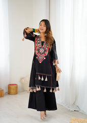 Amazing Black Khadi Cotton Embroidery Work Co-ord Set