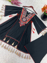 Amazing Black Khadi Cotton Embroidery Work Co-ord Set
