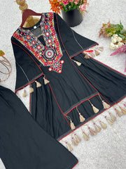 Amazing Black Khadi Cotton Embroidery Work Co-ord Set