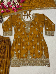 Trendy Orange Chinon Silk Sequence Work Sharara Suit