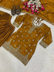 Trendy Orange Chinon Silk Sequence Work Sharara Suit