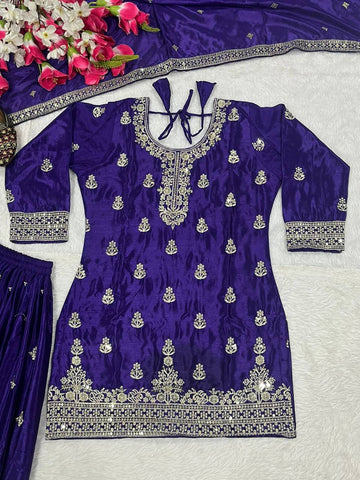 Trendy Orange Chinon Silk Sequence Work Sharara Suit