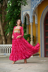 Classy Mustard Georgette Bandhani Work Gown