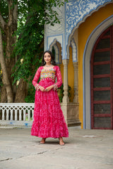 Classy Mustard Georgette Bandhani Work Gown